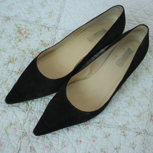 Michael Kors Black Pointy Toe Suede Leather Heels Size 10 - Picture 1 of 3